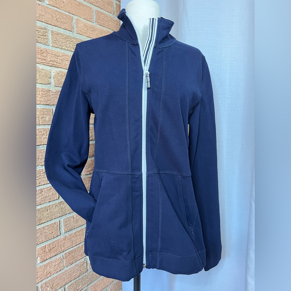 Talbots T Zip Up Jacket Small Navy Blue Activewear Lightweight Stretch